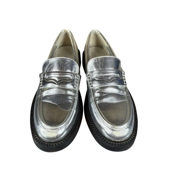 Zara Silver Metallic Loafers Platform Chunky Sole Faux Leather Shoes 37 6.5 - Picture 2 of 8
